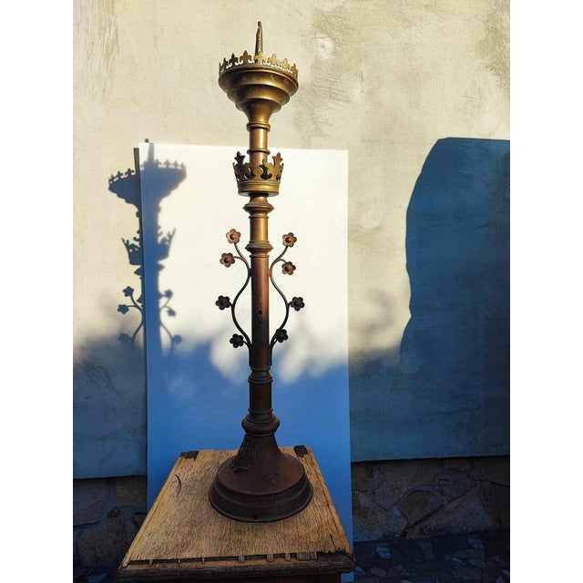 Neo-Gothic Candlestick in Bronze For Sale - Image 12 of 12