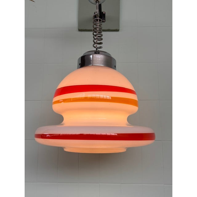 Metal Space Age UFO Glass and Steel Pendant Light, 1970s For Sale - Image 7 of 15