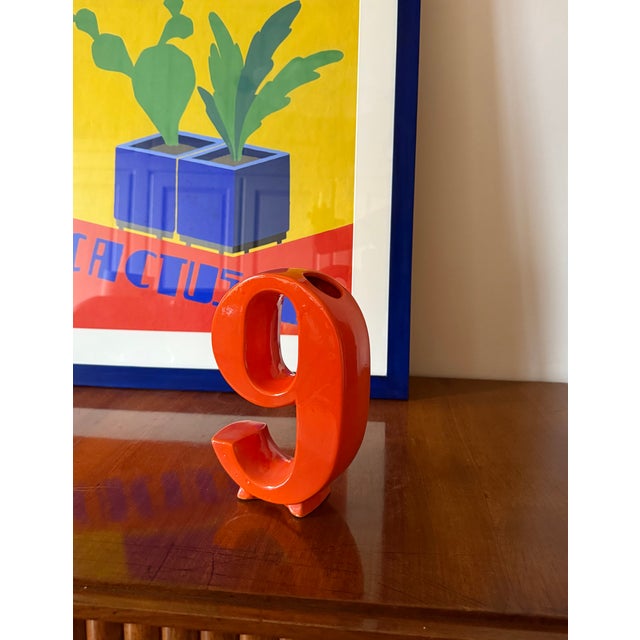 Orange Space Age Orange 9 Number Shaped Ceramic Solifleur Vase, Marcel Radureau, Circa 1970 For Sale - Image 8 of 8