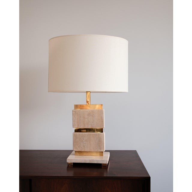 Vintage Italian Travertine and Brass Table Lamps, 1970s, Set of 2 For Sale - Image 6 of 6