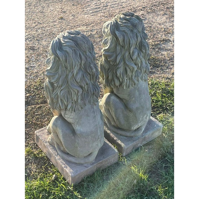 Sculpture Materials Pair of Majestic Vintage Concrete Lions on Bases For Sale - Image 7 of 15