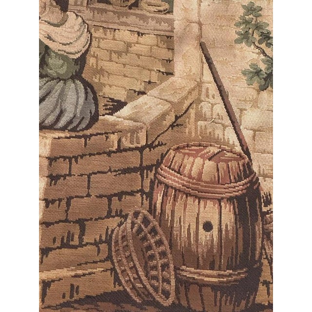 Antique French Aubusson Jacquard Tapestry Village, 1970s For Sale - Image 12 of 18