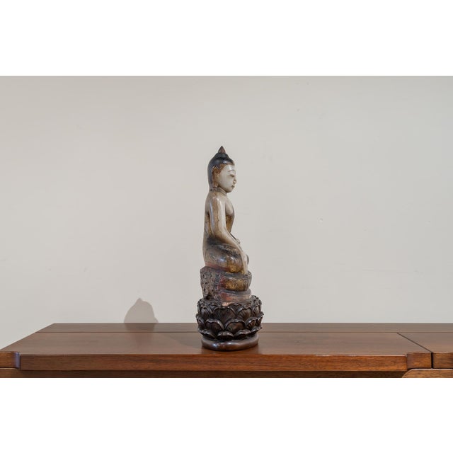 Burmese Artist, Buddha Sculpture, 1700s, Alabaster & Wood For Sale - Image 9 of 10