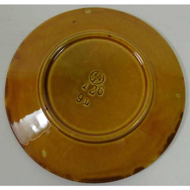 Rustic 1900s Majolica Fern & Leaves Plate Signed Sarreguemines For Sale - Image 3 of 4