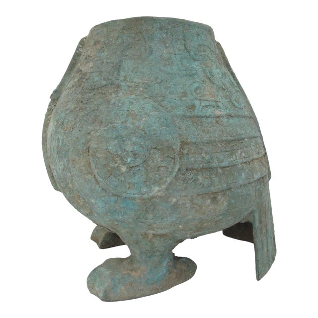 Antique Chinese Bronze Ware Archaic Owl Bird Wine Vessel Pot Missing Head For Sale