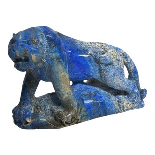 Late 20th Century Lapis Lazuli Tiger Statue Paperweight For Sale