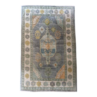 Contemporary Turkish Oushak Rug in Gray and Green With Ivory and Orange Accents, | 5' X 8' For Sale