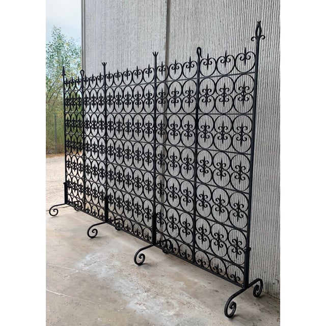 About Large decorative wrought iron filigree screen room divider with four legs for steadiness. Details Dimensions Height:...