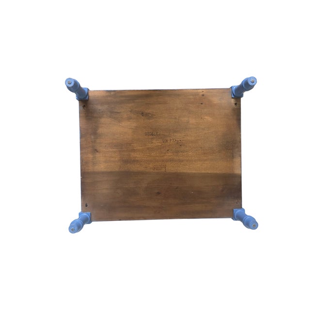 1970s Lane Altavista Wedgewood‑Blue Bamboo‑Style Table • Brass Brackets • Cane Shelf For Sale In Baton Rouge - Image 6 of 10
