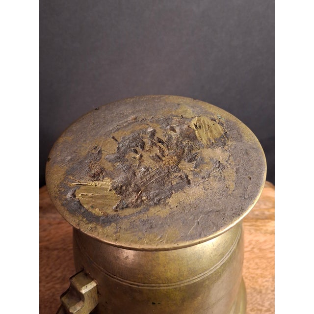 18th C Antique Solid Brass Mortar Pestle Set Heavy 15lb Judaica Apothecary For Sale - Image 11 of 17