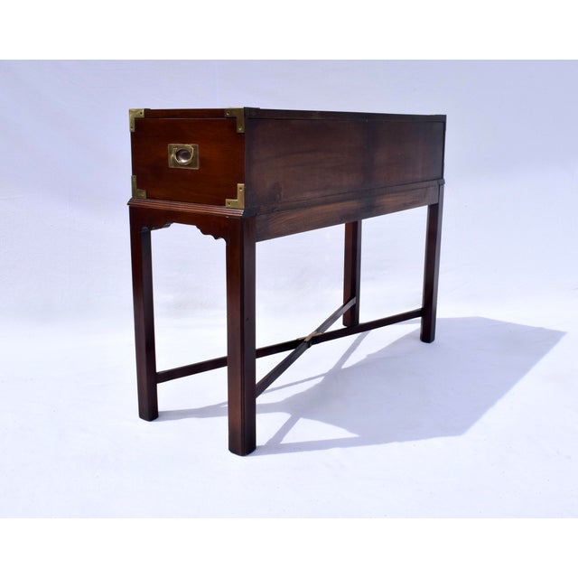 Mahogany Campaign Style Two Drawer Console Table For Sale - Image 12 of 14