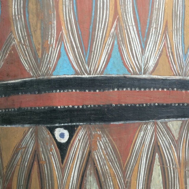 Vintage New Guinea Bark Shield, Hand-Painted For Sale - Image 4 of 12