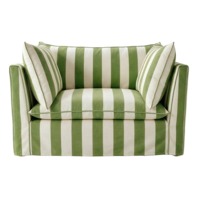 Sophie Conran Coco Loveseat - Spring Green Wide Stripes with Knife Edge Cushion For Sale