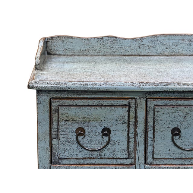 Distressed Pale Blue Curved Legs 6 Drawers Dresser Credenza Side Table For Sale - Image 12 of 16