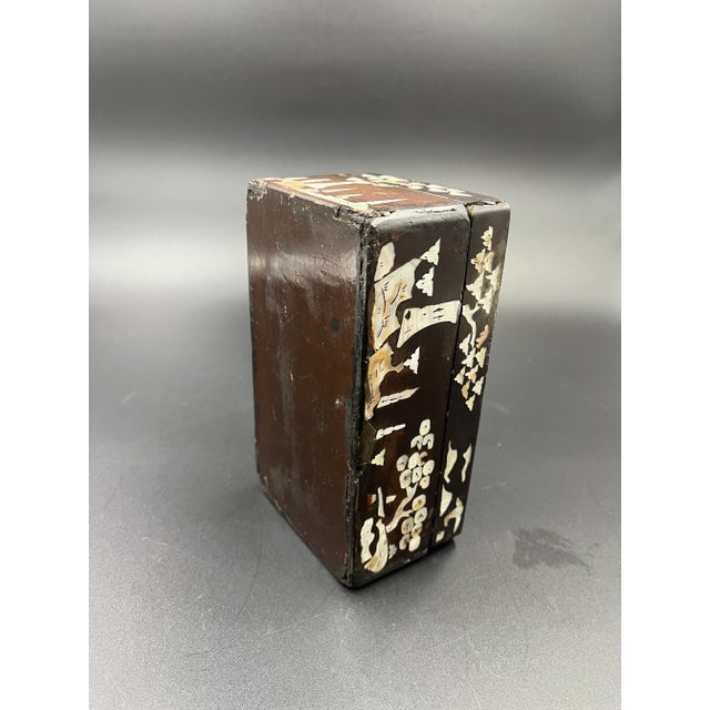 Antique Chinese Mother of Pearl Inlaid Black Lacquered Rectangular Box For Sale - Image 6 of 13
