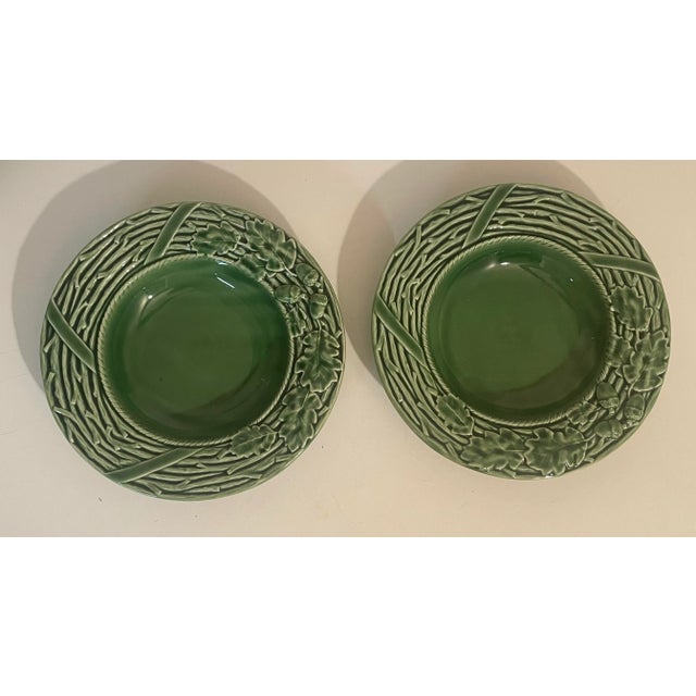 Ceramic Vintage Bordallo Pinheiro Green Majolica Bowls - Oak Leaf Acorn Pattern - Set of 6 For Sale - Image 7 of 10