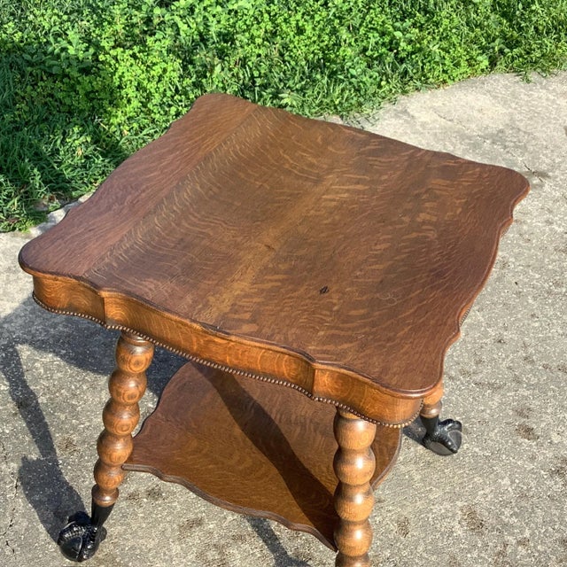 Beige Antique Oak Claw and Ball Foot Parlor Table For Sale - Image 8 of 12