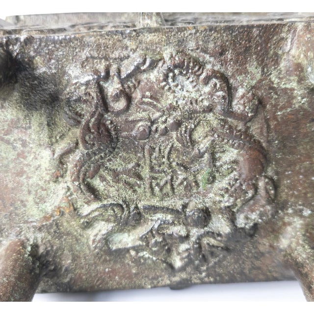 20th Century Chinese Verdigris Ritual Bronze Ding Form Vessel or Censer For Sale - Image 10 of 12