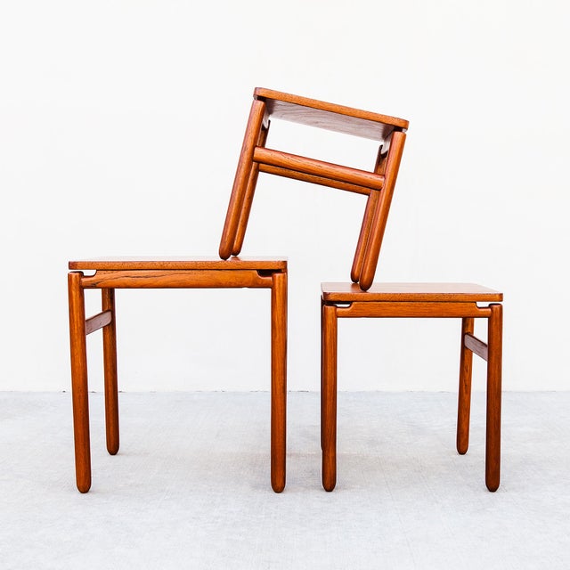 Greta Grossman Restored 1960s Danish Mid Century Modern Teak Floating Top Nesting Tables For Sale - Image 4 of 10