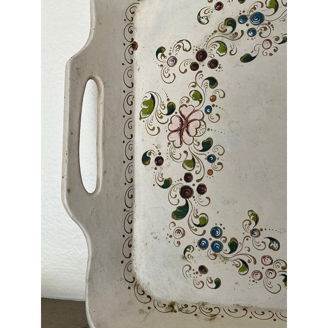 Mid-Century Modern Vintage Hand Painted Decorative Serving Tray For Sale - Image 3 of 9