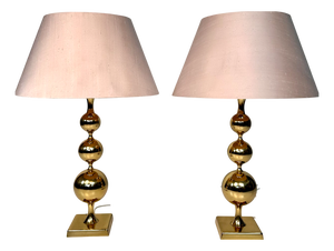 Large Table Lamps with Sculptural Brass Ball Bases, 1970s, Set of 2