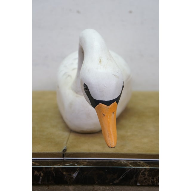 Vintage Wooden Wildlife Kennebunk Maine Hand Carved Solid Pine Swan Decoy 24" For Sale - Image 4 of 15