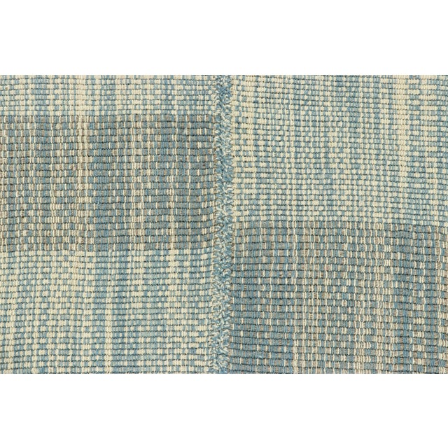 Contemporary Rug & Kilim’s Contemporary Kilim in Textural Blue and Cream White Stripes For Sale - Image 3 of 7