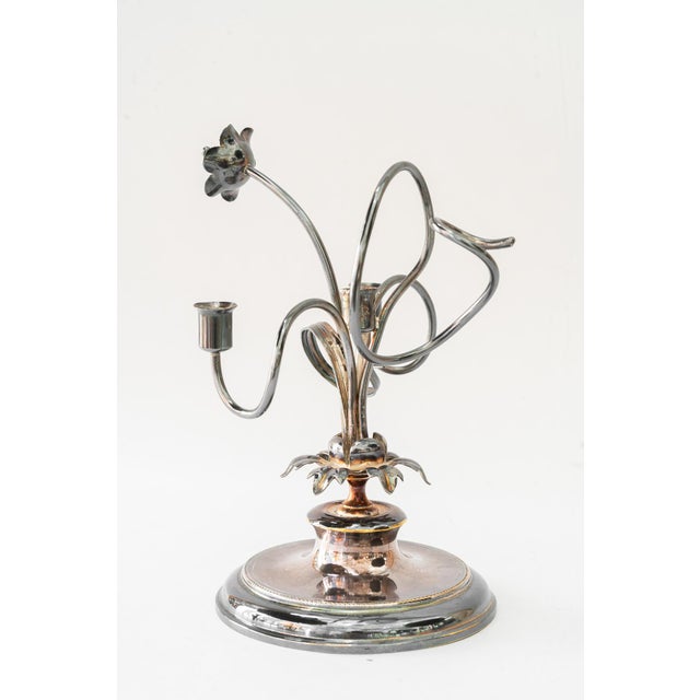 Jugendstil Silvered Brass Candleholder for 3 Candles, Vienna, Austria, 1908 For Sale - Image 12 of 15