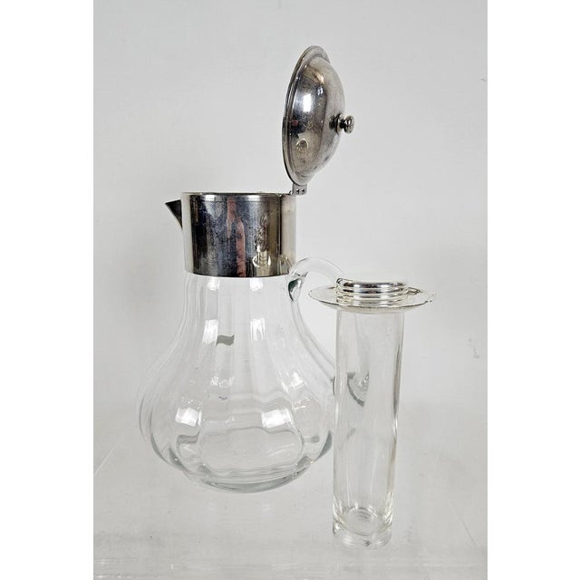 1950s Italian Hand-Blown Glass and Silver-Plated Pitcher with Ice Insert, 1950s For Sale - Image 5 of 10