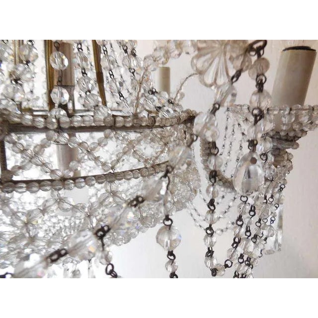 Italian Beaded Crystal Basket Silver Chandelier For Sale - Image 9 of 10