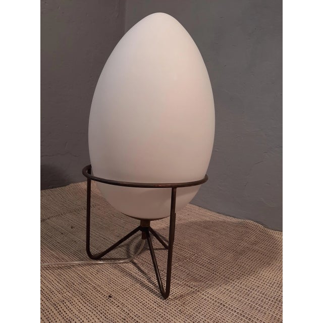 Table Lamp with Iron Structure & Egg-Shaped Opal Glass Shade in the Style of Stilnovo, 1990s For Sale - Image 9 of 9