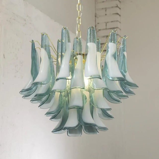 Murano Glass Blue and White Color Petal Suspension Lam, Italy, 1990s For Sale - Image 9 of 12