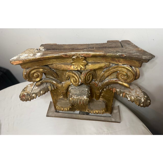 Large Antique 1700's Gilt Wood Corinthian Piller Architectural Salvage Sculpture For Sale - Image 11 of 15