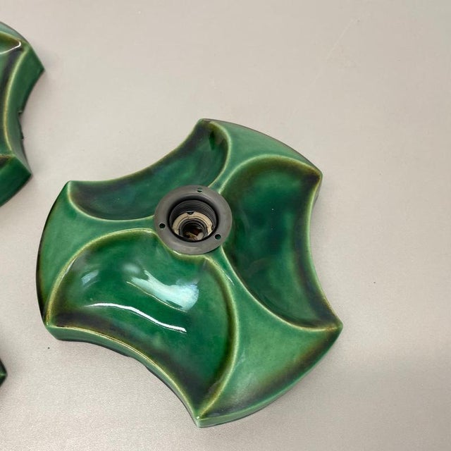 Sputnik Green Ceramic Wall Lights attributed to Pan Ceramics, Germany, 1970s, Set of 3 For Sale - Image 12 of 16