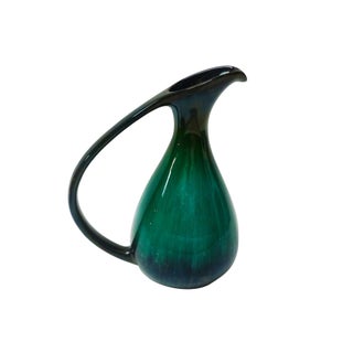 Mid-Century Turquoise & Black Drip Glaze Pitcher For Sale