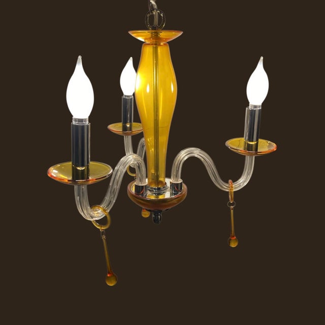 Mid-Century Modern 1970s Murano Art Glass Amber Chandelier For Sale - Image 3 of 4