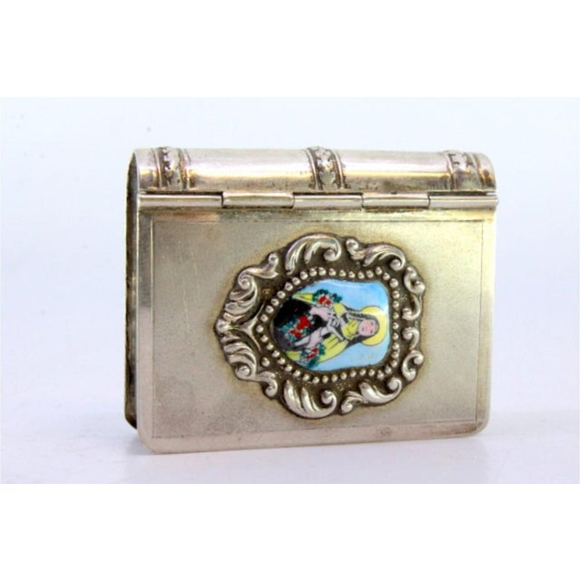 Silver Silver Book Pill Box with Enamel Figure of Santa For Sale - Image 8 of 8