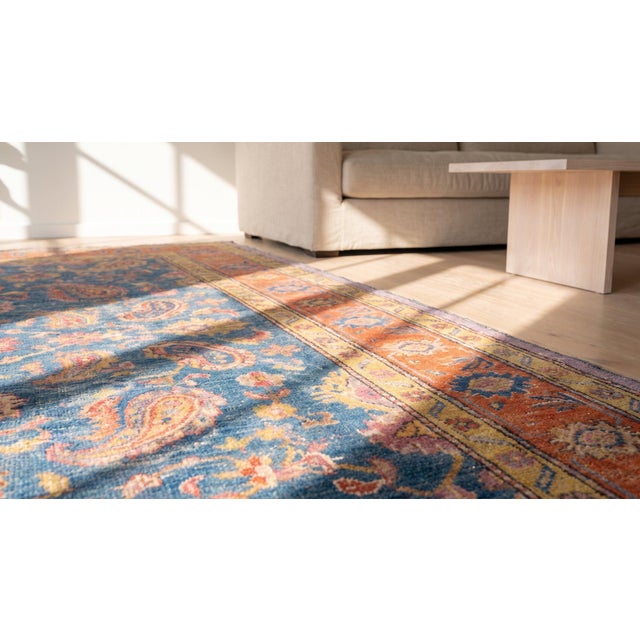 Sky Blue Small Scatter Size Light Sky Blue Ground Color Rustic Tribal Geometric Herati Design Antique Indian Cotton Agra Rug For Sale - Image 8 of 8