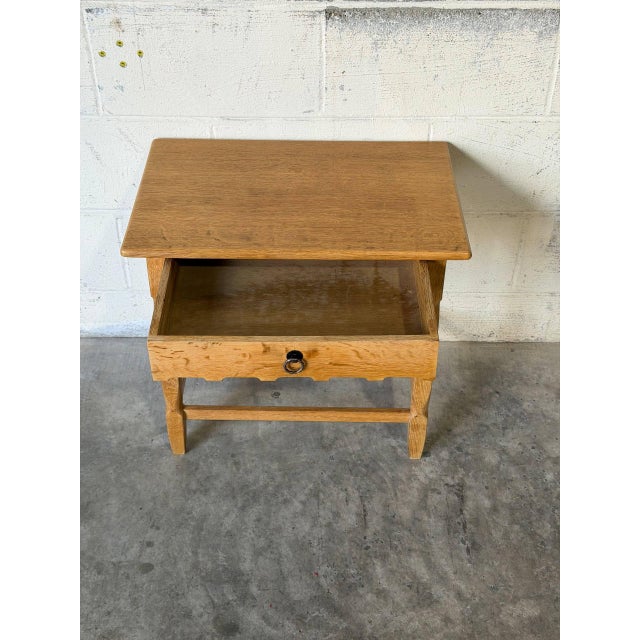 Wood Oak Side Table With Single Drawer Turned Legs and Metal Pull Accent Vintage 1970s For Sale - Image 7 of 10