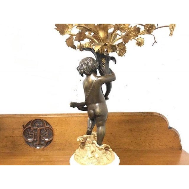 White 19th Century French Cast Bronze Putti Candelabras, Set of 2 For Sale - Image 8 of 9
