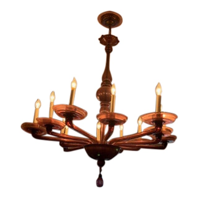 Mid 20th Century Gorgeous Deep Ameythest Murano Italian Glass Chandelier For Sale
