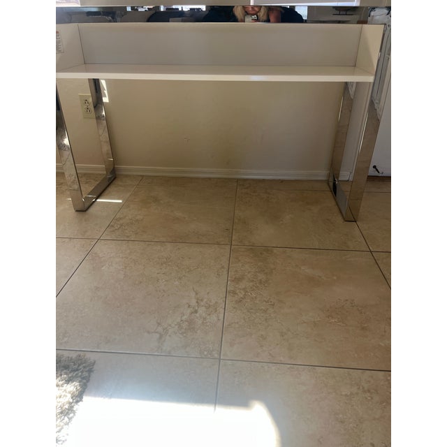 1980s Modern Polished Steel and White Glass Console For Sale In Phoenix - Image 6 of 10
