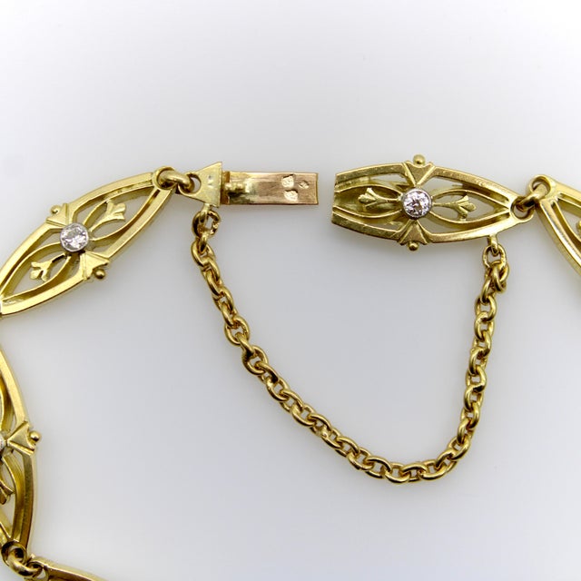 Late 19th Century Victorian French 18k Gold Fancy Link Bracelet With Diamonds For Sale - Image 4 of 12