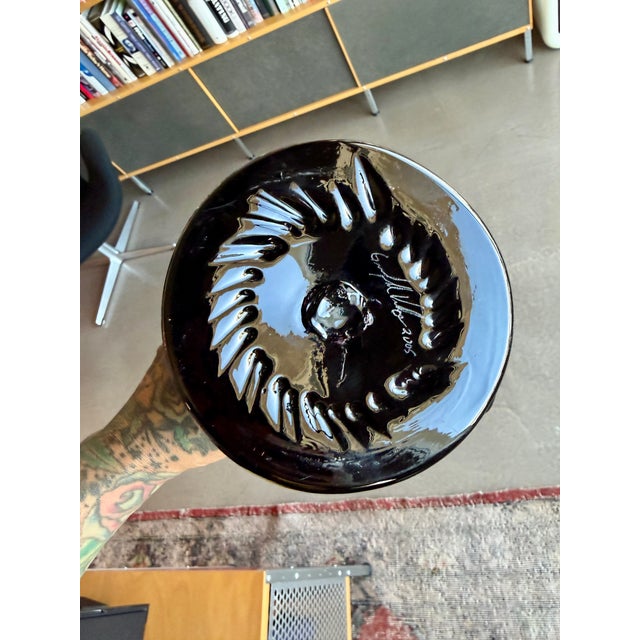 Vintage Liberty Craftworks Black Amethyst Glass Lily Pad Pitcher Garrett Vilicich Signed For Sale - Image 12 of 14