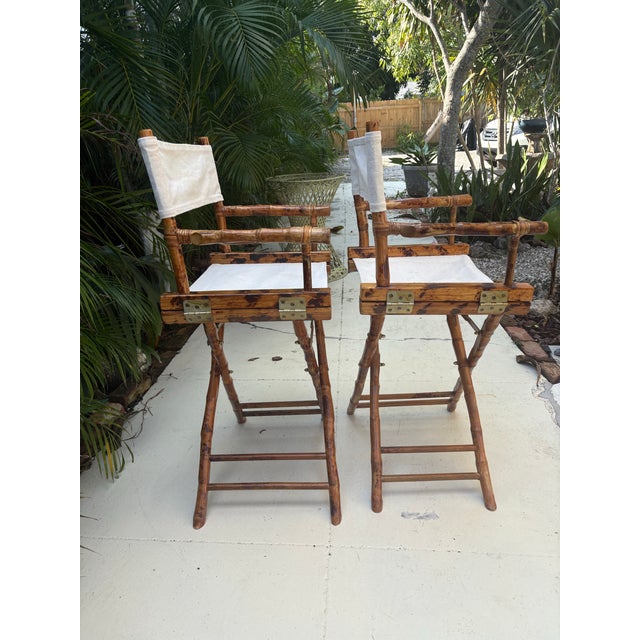 Burnt Umber 1950s Tortoise/Burnt Bamboo Director's Chairs For Sale - Image 8 of 10