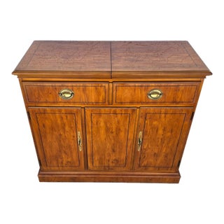 Drexel Campaign Dry Bar Side Board Slide Top Rolling 1970s For Sale