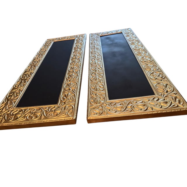 French Country Vintage Ornate Embossed Gold Metal/Tin Framed Chalkboard Signs, Lot of 2 For Sale - Image 3 of 8