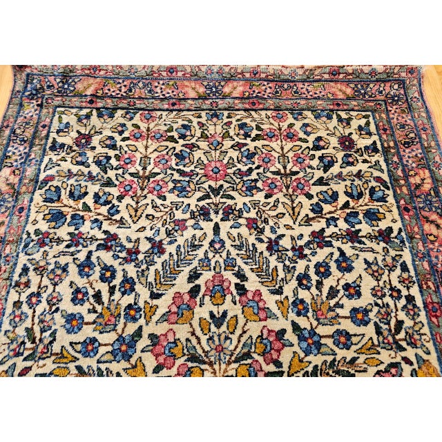 Early 20th Century Persian Kerman Lavar Rug, Hand-Knotted Wool, Allover Floral Pattern, Ivory & Green, 3x5 For Sale In Chicago - Image 6 of 13
