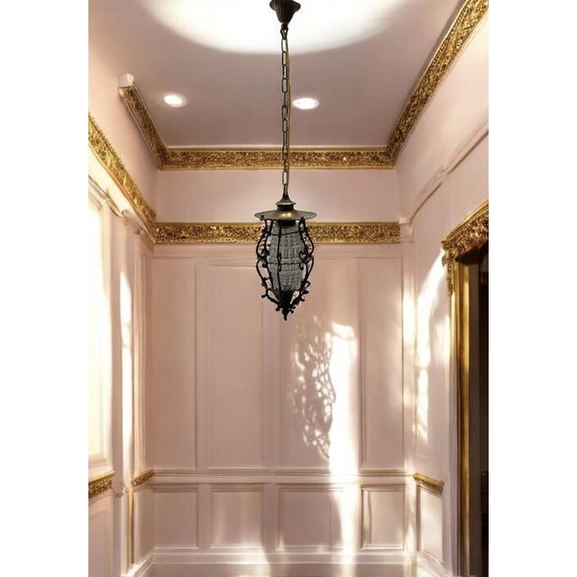 Small bronze crystal light pendant 1950’s height including chain and ceiling canopy 80 cm height without chain and ceiling...