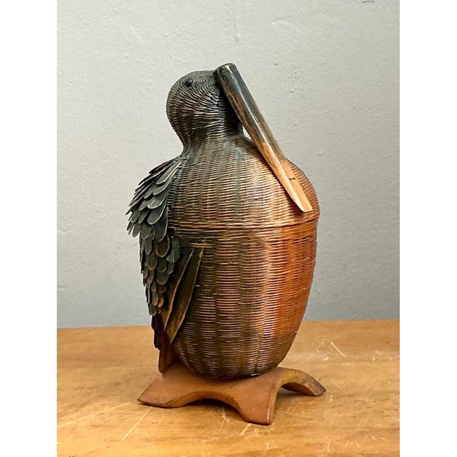 Mid-Century Modern Vintage Shanghai Weave Rattan Pelican Basket For Sale - Image 3 of 13